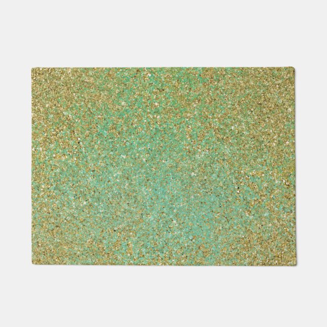Gold Glitter Modern Trendy Glam Personalised Doormat (Front)