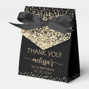 Gold Glitter Monogram Black Birthday Thank You Favour Box