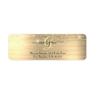 Gold Glitter & Monogram, Black Script Name Address