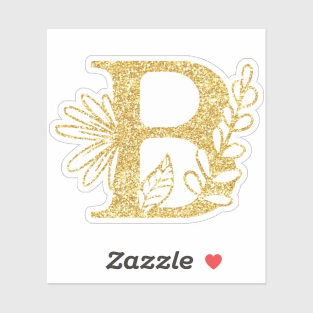 Gold Glitter Monogram Initial B Floral (Sheet)