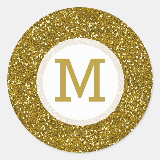 Gold Glitter Monogram Initial Classic Round Sticker (Front)
