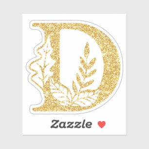 Gold Glitter Monogram Initial D Floral Vinyl