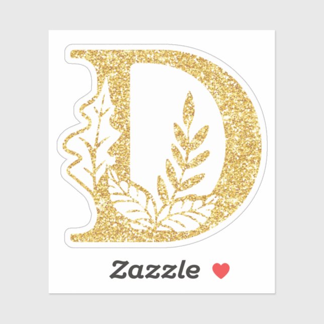 Gold Glitter Monogram Initial D Floral Vinyl (Sheet)