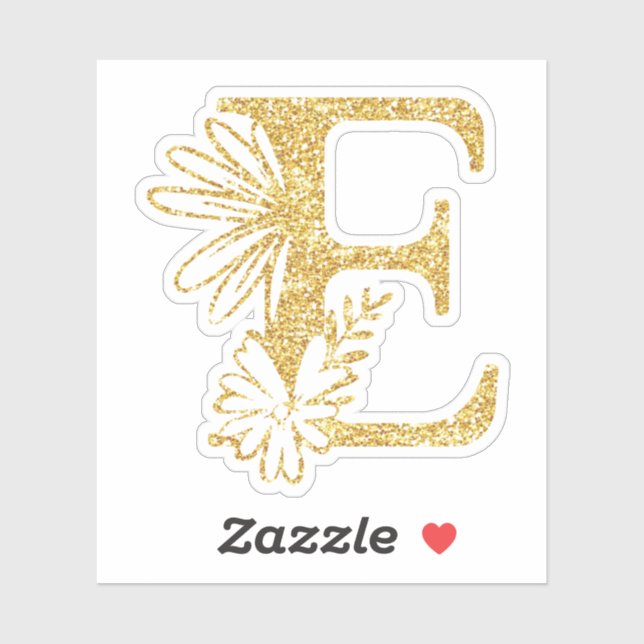 Gold Glitter Monogram Initial E Floral  (Sheet)