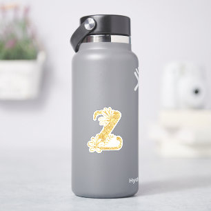 Gold Glitter Monogram Initial Z Floral Sticker