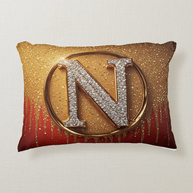 Gold Glitter Monogram N Initial Letter  Decorative Cushion (Front)