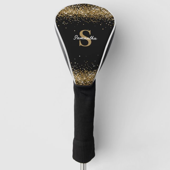 Gold Glitter Monogram Name  Golf Head Cover (Front)
