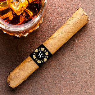 Gold Glitter Monogram Poker Chip Casino Cigar