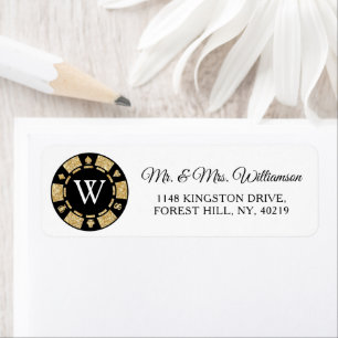 Gold Glitter Monogram Poker Chip Casino Wedding