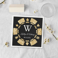 Gold Glitter Monogram Poker Chip Casino Wedding