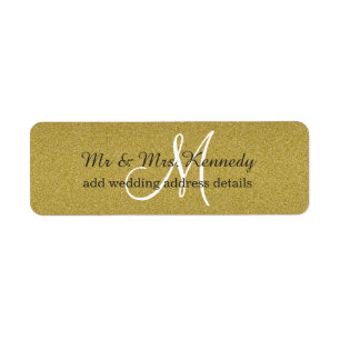 Gold Glitter Monogram Wedding Address