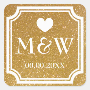 Gold glitter monogram wedding favour stickers seal