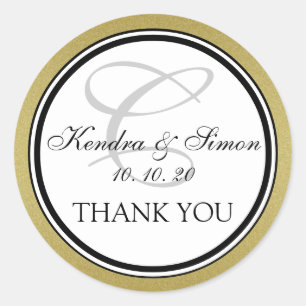 Gold Glitter Monogram Wedding Thank You Sticker