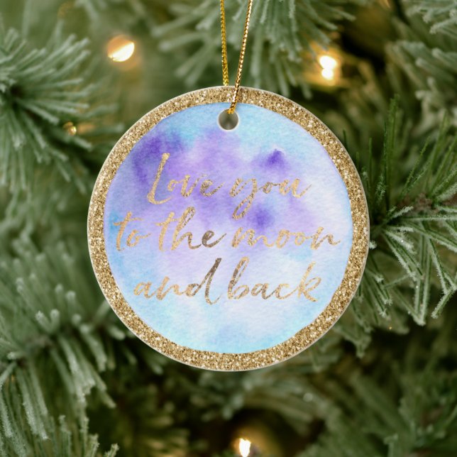 Gold Glitter Moon Love Quote Ceramic Tree Decoration (Tree)