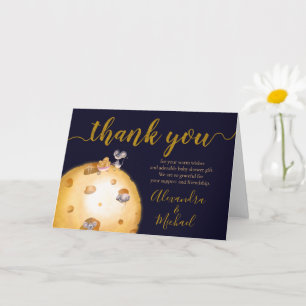 gold glitter, moon made of cheese, thank you card