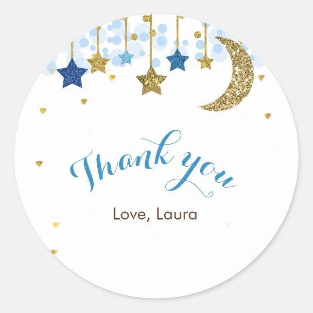 Gold glitter moon Modern Thank You Stickers. Classic Round Sticker (Front)