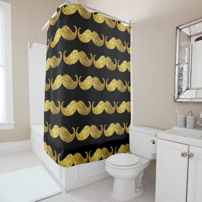 Gold Glitter Moustache #2 Shower Curtain (In Situ)