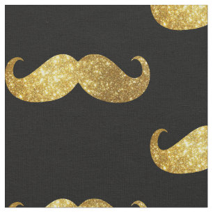 Gold Glitter Moustache Fabric