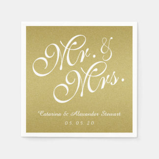 Gold Glitter Mr. and Mrs. Wedding Paper Napkins