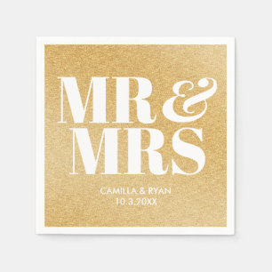 Gold Glitter Mr & Mrs Personalised Wedding Napkins