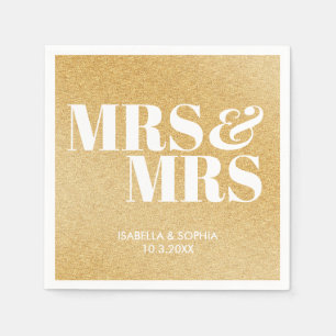 Gold Glitter Mrs & Mrs Bride Personalised Wedding Napkin