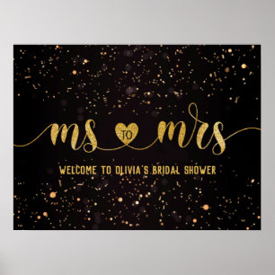 Gold Glitter Ms to Mrs Bridal Shower Welcome Poster