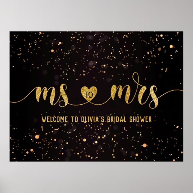 Gold Glitter Ms to Mrs Bridal Shower Welcome Poster (Front)