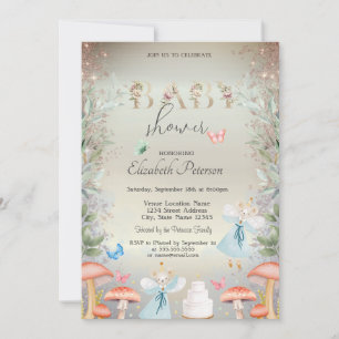 Gold Glitter Mushrooms Baby Mouses Baby Shower Invitation