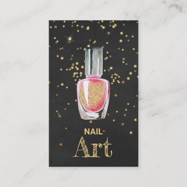 *~* Gold Glitter Nail Art Polish Bottle  Stars Business Card (Front)