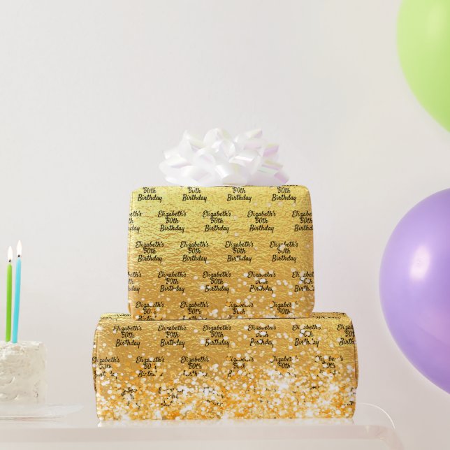 Gold glitter name birthday wrapping paper (Party Gifts)