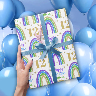 Gold Glitter Name Birthday Wrapping Paper