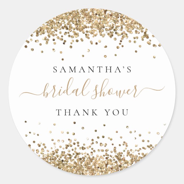 Gold Glitter Name Bridal Shower Thank You Classic Round Sticker (Front)