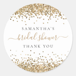 Gold Glitter Name Bridal Shower Thank You Classic Round Sticker
