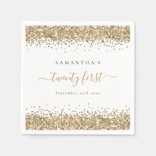 Gold Glitter Name Date Twenty First Party Napkin