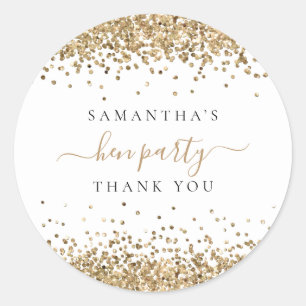 Gold Glitter Name Hen Party Thank You Classic Round Sticker