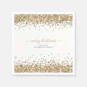 Gold Glitter Name White Merry Christmas Napkin