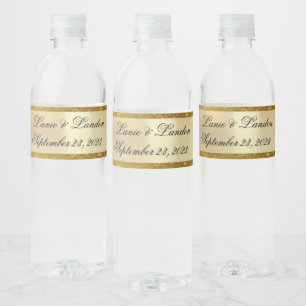 Gold Glitter Names Script Customised Wedding  Water Bottle Label