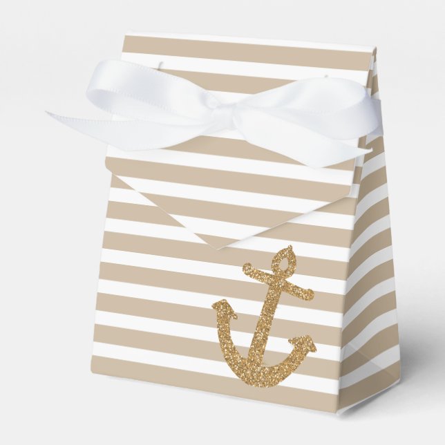 Gold Glitter Nautical Anchor Favour Box (Front Side)