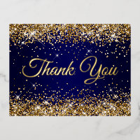 Gold Glitter Navy 50th Birthday Thank You