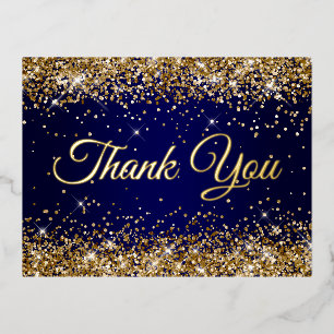 Gold Glitter Navy 50th Birthday Thank You Foil Invitation Postcard