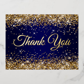 Gold Glitter Navy 50th Birthday Thank You Foil Invitation Postcard