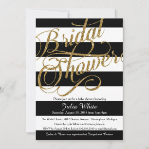 Gold Glitter Navy Black Stripe Shower Invitation