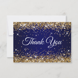 Gold Glitter Navy Blue 40th Birthday Thank You Card