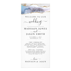 Gold Glitter & Navy Blue Agate Wedding Program Rack Card