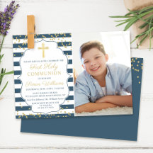 Gold Glitter Navy Blue First Holy Communion Photo