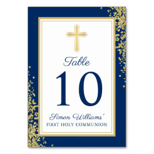 Gold Glitter Navy Blue First Holy Communion Table Number