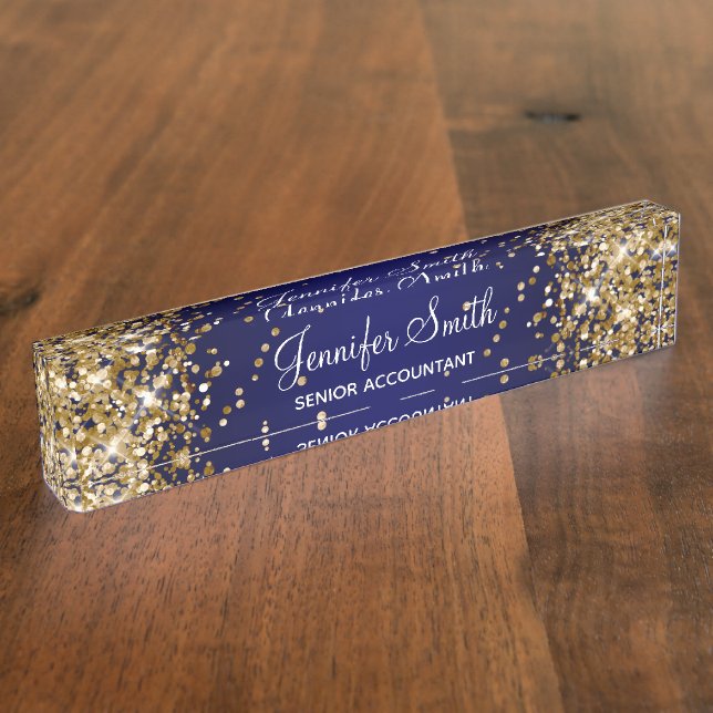 Gold Glitter Navy Blue Gradient Nameplate (Side)