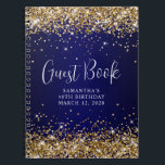 Gold Glitter Navy Blue Ombre 40th Birthday Guest Notebook<br><div class="desc">Create your own birthday celebration guest book decorated cover blank notebook for her special day. Faux gold glitter with a dark navy blue ombre background. The faux sparkles and glitter are digital graphics that print like a photo. Customise the "Guest Book" calligraphy font style, size or colour to match. Delete...</div>