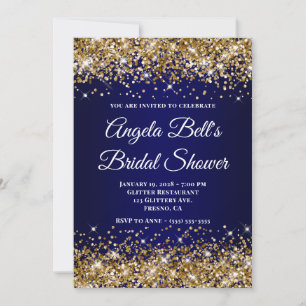 Gold Glitter Navy Blue Ombre Bridal Shower Invitation