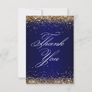 Gold Glitter Navy Blue Ombre Elegant 40th Birthday Thank You Card